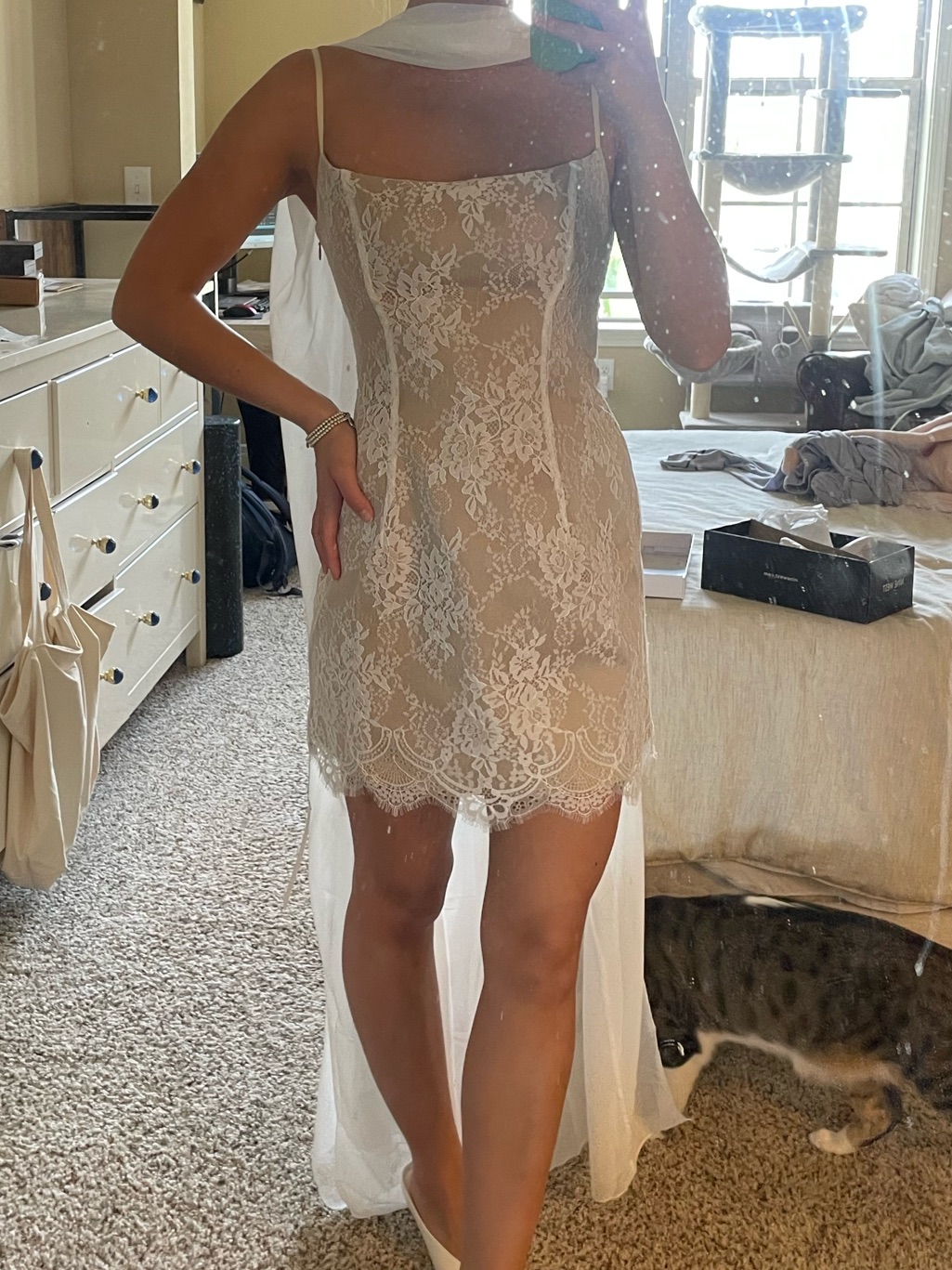 Reformation Ivory Lace Mini Wedding Second Look Dress (Cape Not Included)